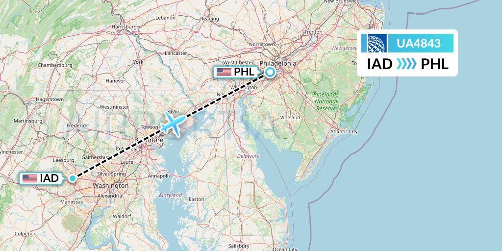 UA4843 United Airlines Flight Map: Washington to Philadelphia
