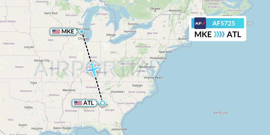 AF5725 Air France Flight Map: Milwaukee to Atlanta