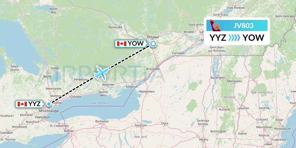 JV803 Bearskin Airlines Flight Map: Toronto to Ottawa