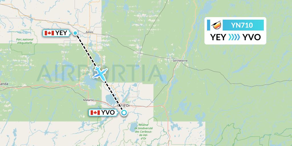 YN710 Air Creebec Flight Map: Amos to Val-d'Or