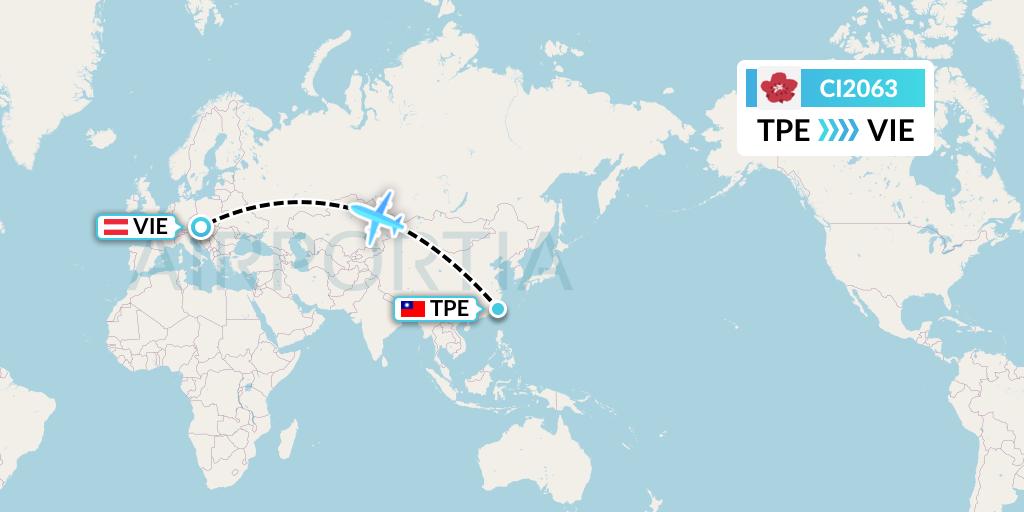 CI2063 China Airlines Flight Map: Taipei to Vienna