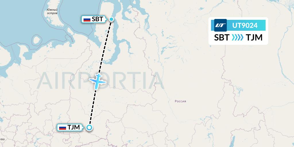 UT9024 UTair Flight Map: Sabetta to Tyumen