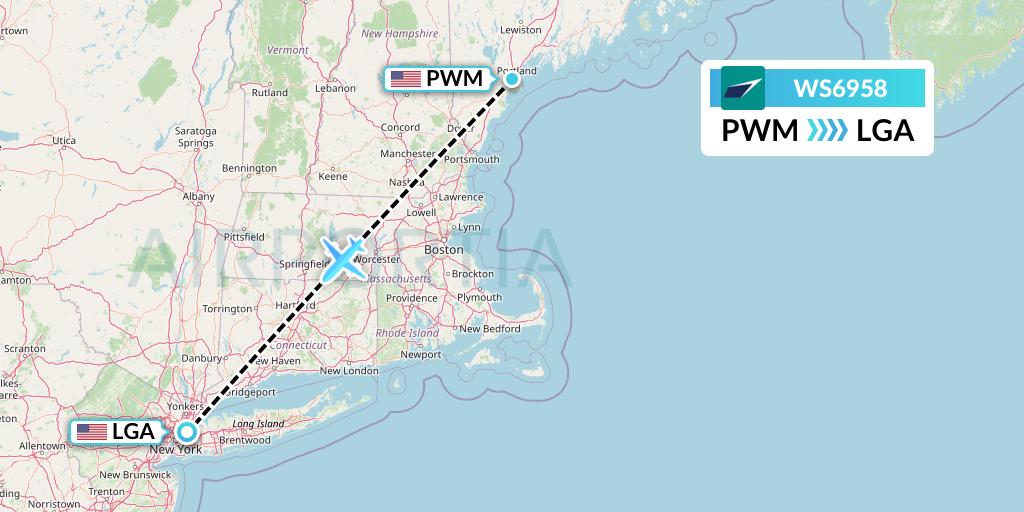 WS6958 WestJet Flight Map: Portland to New York