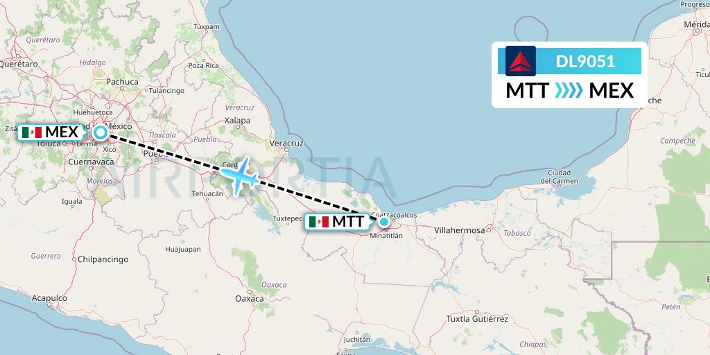 DL9051 Delta Air Lines Flight Map: Minatitlan to Mexico City