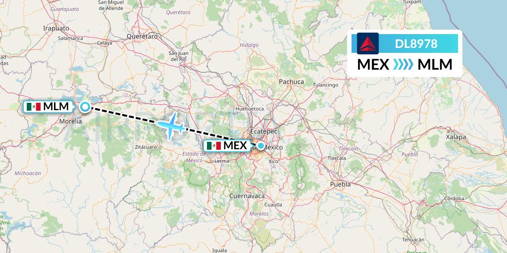 DL8978 Delta Air Lines Flight Map: Mexico City to Morelia
