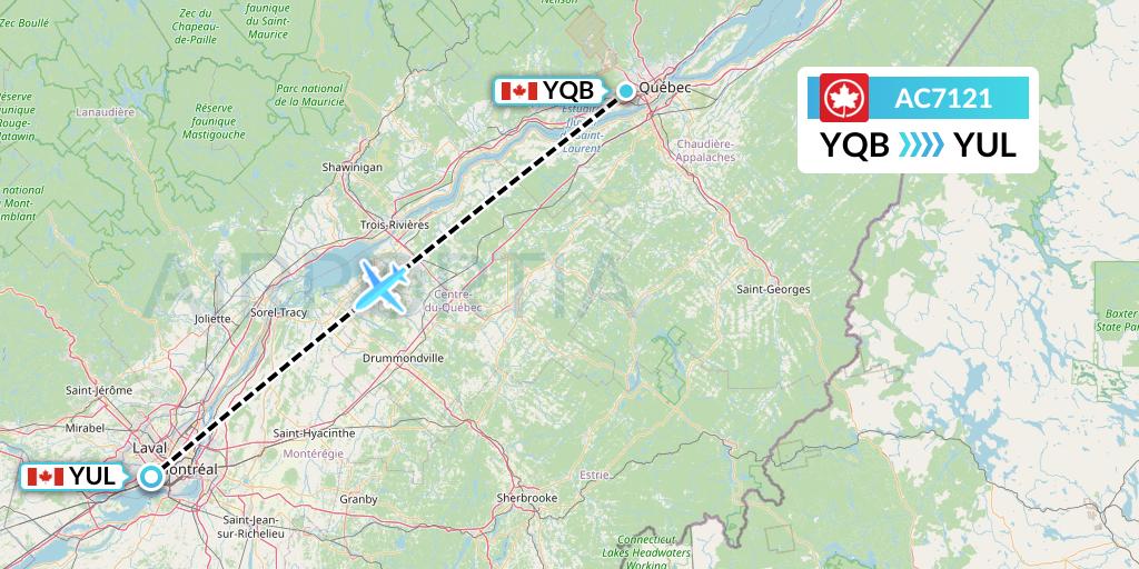AC7121 Air Canada Flight Map: Quebec to Montreal