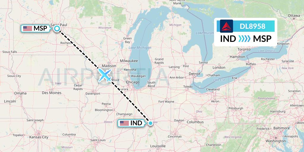 DL8958 Delta Air Lines Flight Map: Indianapolis to Minneapolis