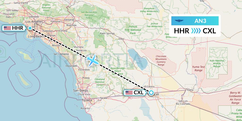 AN3 Advanced Air Flight Map: Hawthorne to Calexico