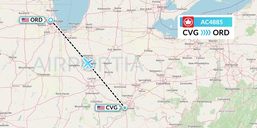 AC4885 Air Canada Flight Map: Cincinnati to Chicago