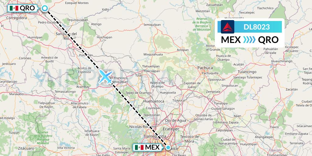 DL8023 Delta Air Lines Flight Map: Mexico City to Queretaro