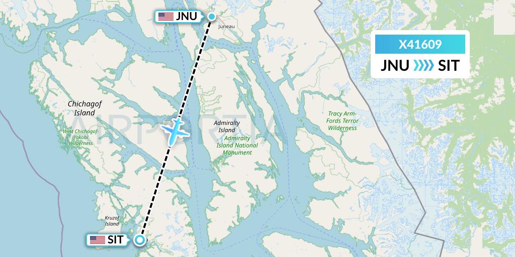 X41609 Air Excursions Flight Map: Juneau to Sitka