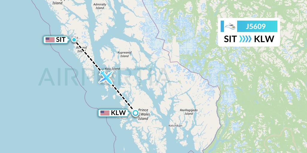 J5609 Alaska Seaplane Service Flight Map: Sitka to Klawock