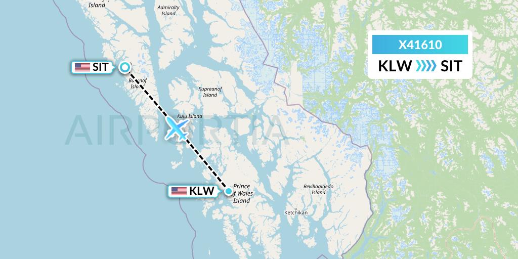 X41610 Air Excursions Flight Map: Klawock to Sitka