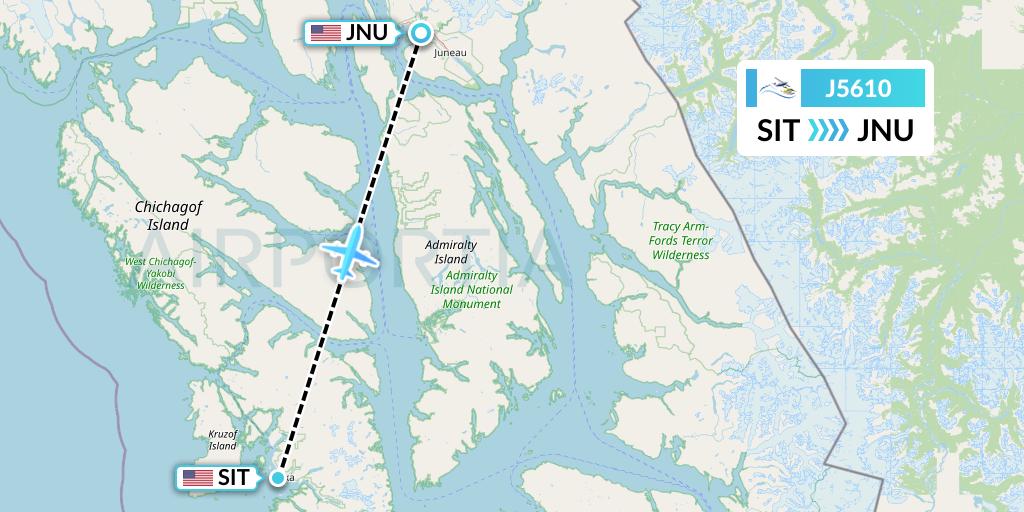 J5610 Alaska Seaplane Service Flight Map: Sitka to Juneau