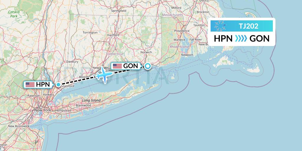 TJ202 Tradewind Aviation Flight Map: White Plains to New London