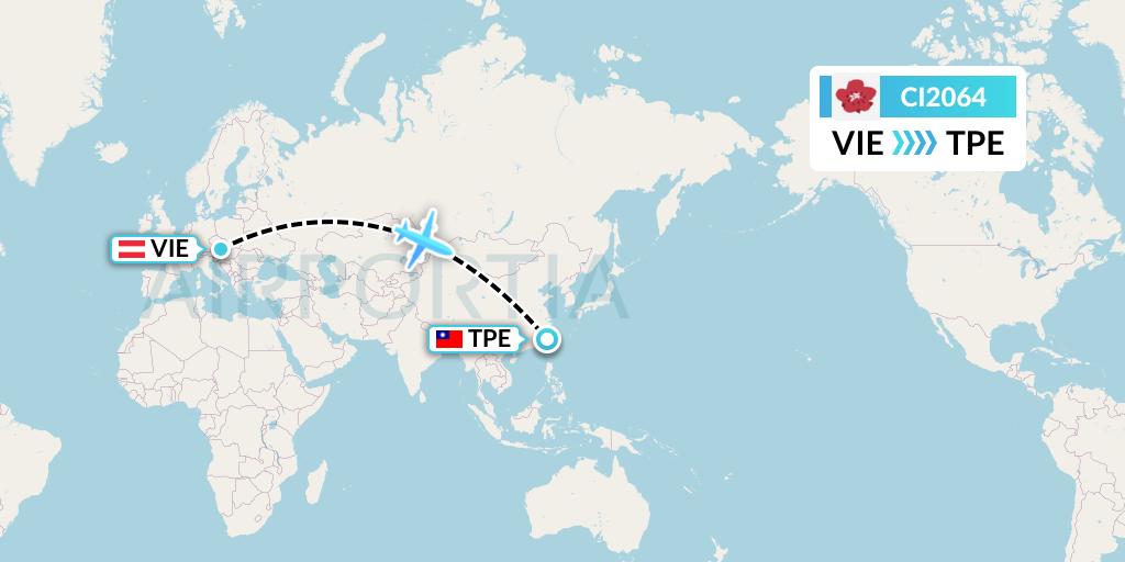 CI2064 China Airlines Flight Map: Vienna to Taipei