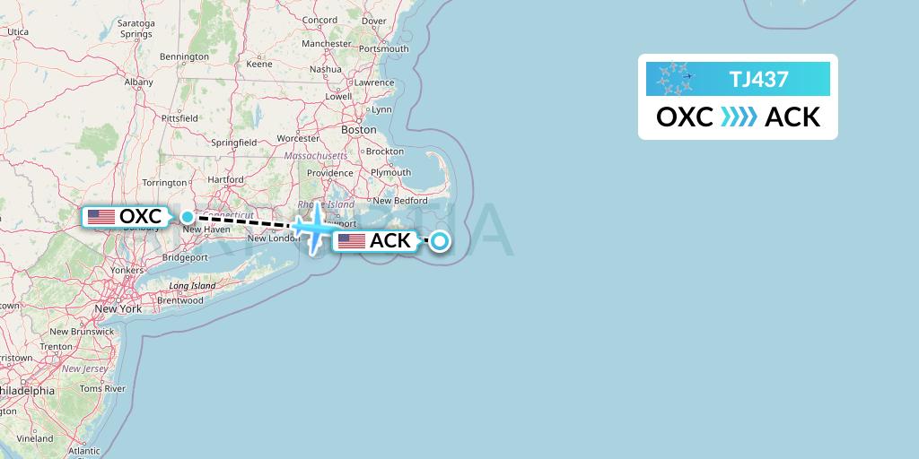 TJ437 Tradewind Aviation Flight Map: Oxford to Nantucket