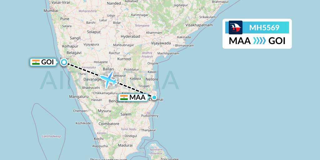 MH5569 Malaysia Airlines Flight Map: Chennai to Goa