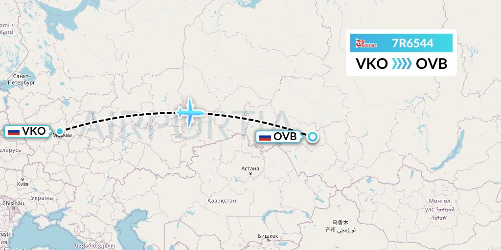 7R6544 Rusline Flight Map: Moscow to Novosibirsk