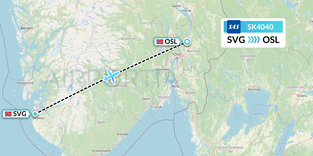 SK4040 SAS Flight Map: Stavanger to Oslo