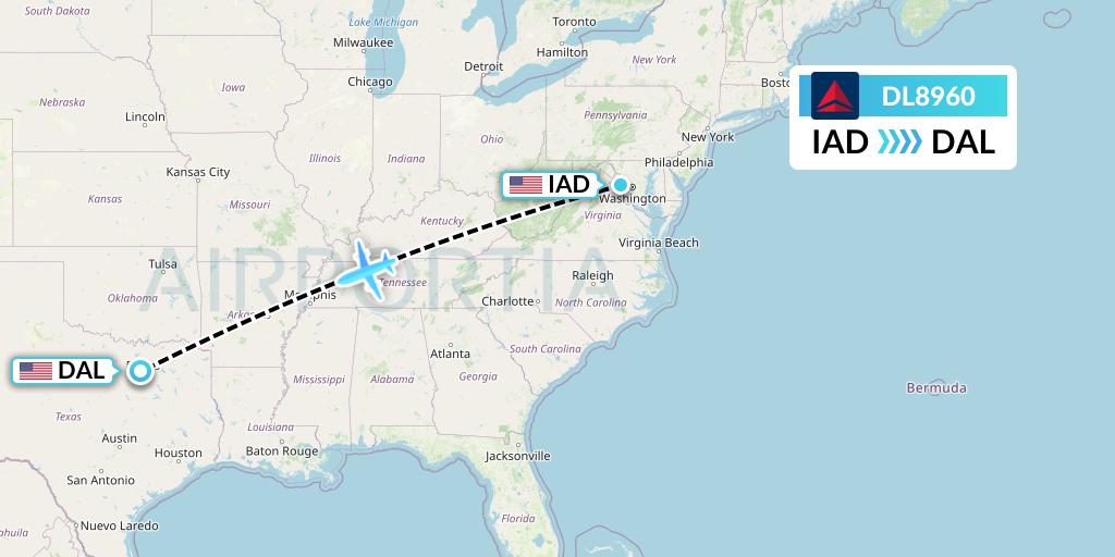 DL8960 Delta Air Lines Flight Map: Washington to Dallas