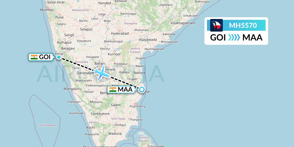 MH5570 Malaysia Airlines Flight Map: Goa to Chennai