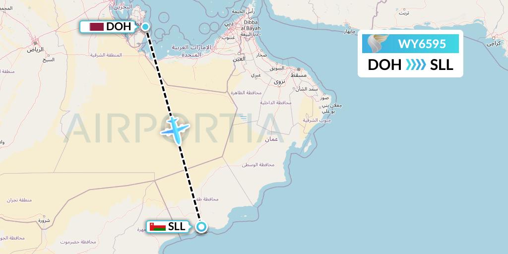 WY6595 Oman Air Flight Map: Doha to Salalah