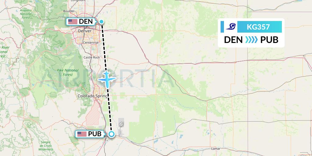 KG357 Key Lime Air Flight Map: Denver to Pueblo
