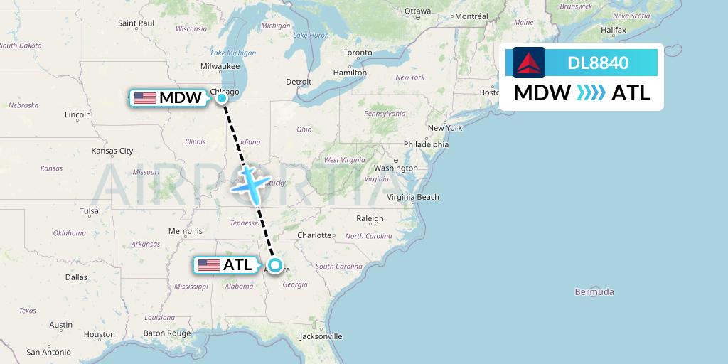 DL8840 Delta Air Lines Flight Map: Chicago to Atlanta
