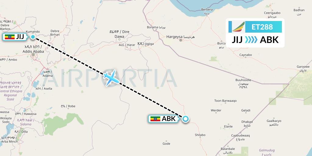 ET288 Ethiopian Airlines Flight Map: Jijiga to Kabri Dehar
