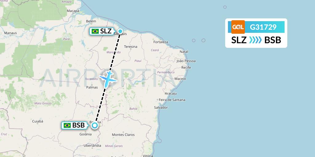 G31729 GOL Transportes Aeros Flight Map: Sao Luis to Brasilia