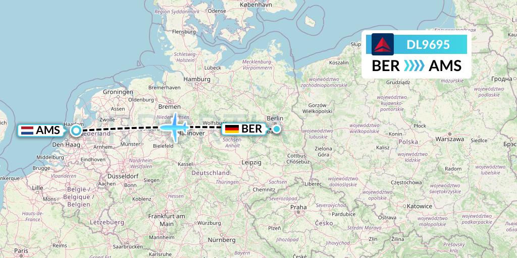DL9695 Delta Air Lines Flight Map: Berlin to Amsterdam