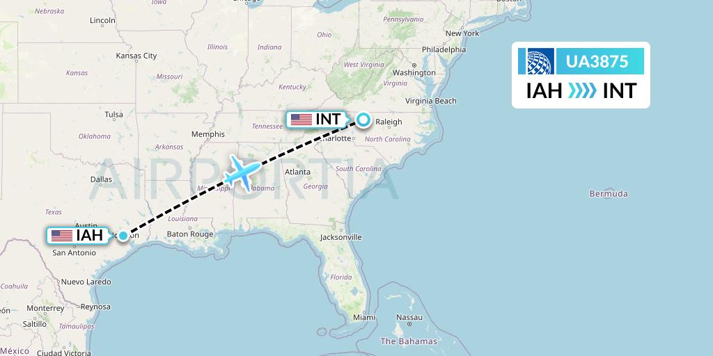 UA3875 United Airlines Flight Map: Houston to Winston-Salem