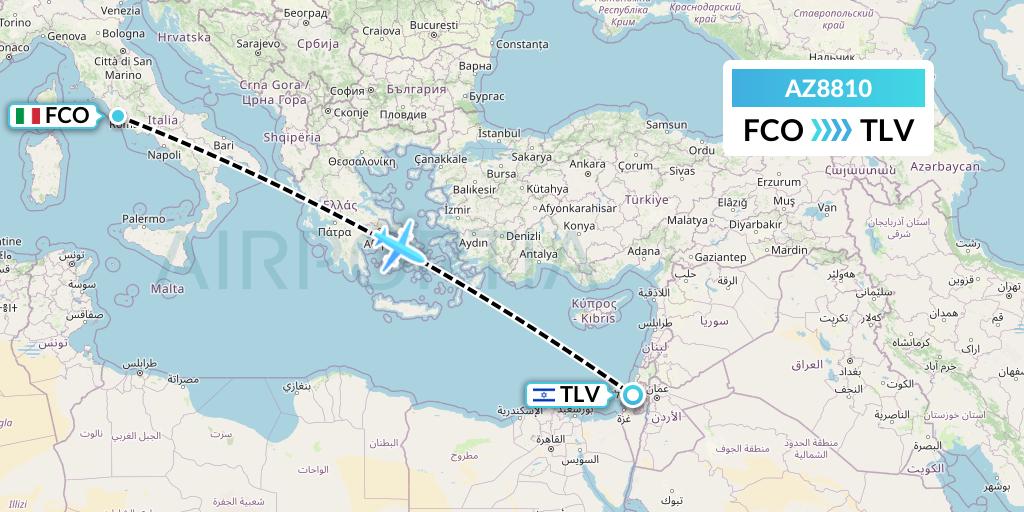 AZ8810 ITA Airways Flight Map: Rome to Tel Aviv