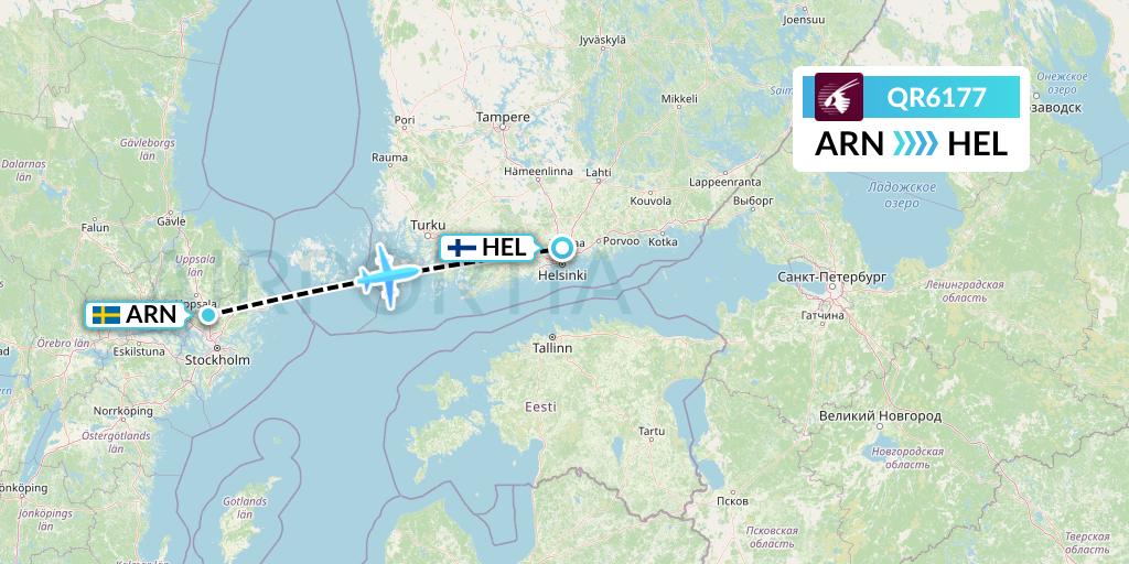 QR6177 Qatar Airways Flight Map: Stockholm to Helsinki