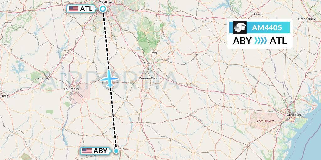 AM4405 Aeromexico Flight Map: Albany to Atlanta