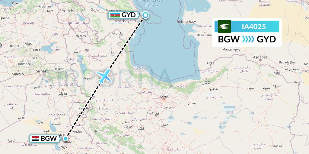 IA4025 Iraqi Airways Flight Map: Baghdad to Baku