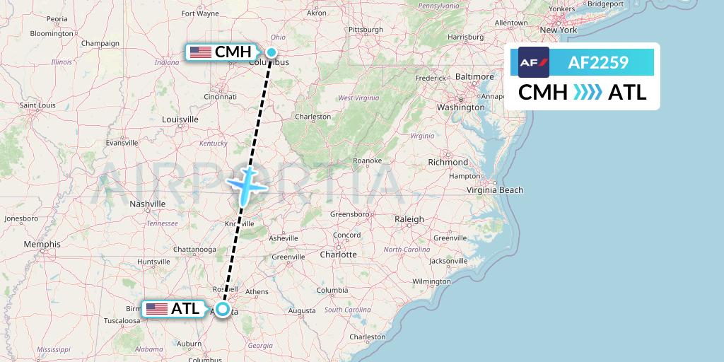 AF2259 Air France Flight Map: Columbus to Atlanta