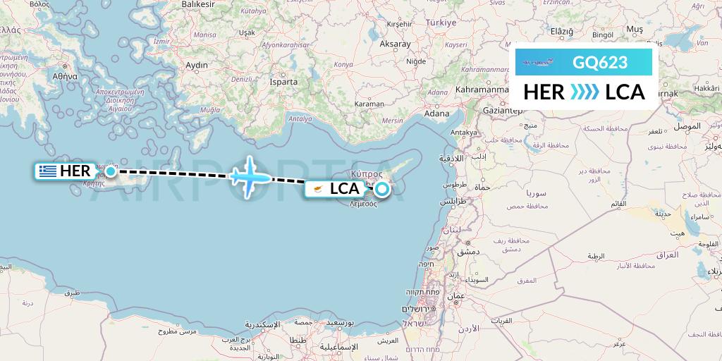 GQ623 Sky Express (Greece) Flight Map: Heraklion to Larnaca