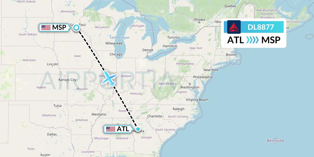DL8877 Delta Air Lines Flight Map: Atlanta to Minneapolis