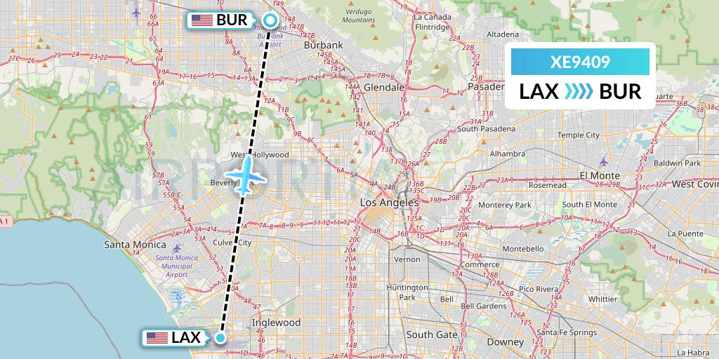 XE9409 Jsx Flight Map: Los Angeles to Burbank