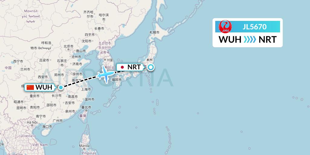 JL5670 Japan Airlines Flight Map: Wuhan to Tokyo