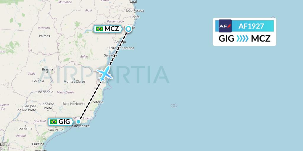 AF1927 Air France Flight Map: Rio de Janeiro to Maceio