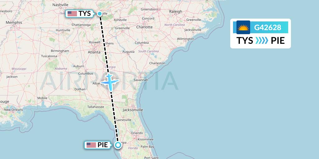 G42628 Allegiant Air Flight Map: Knoxville to St. Petersburg