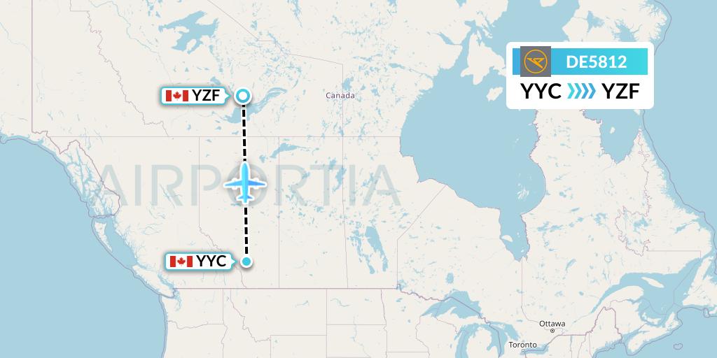DE5812 Condor Flight Map: Calgary to Yellowknife