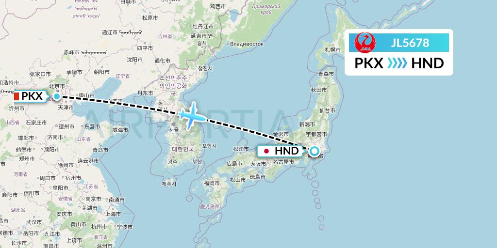 JL5678 Japan Airlines Flight Map: Beijing to Tokyo