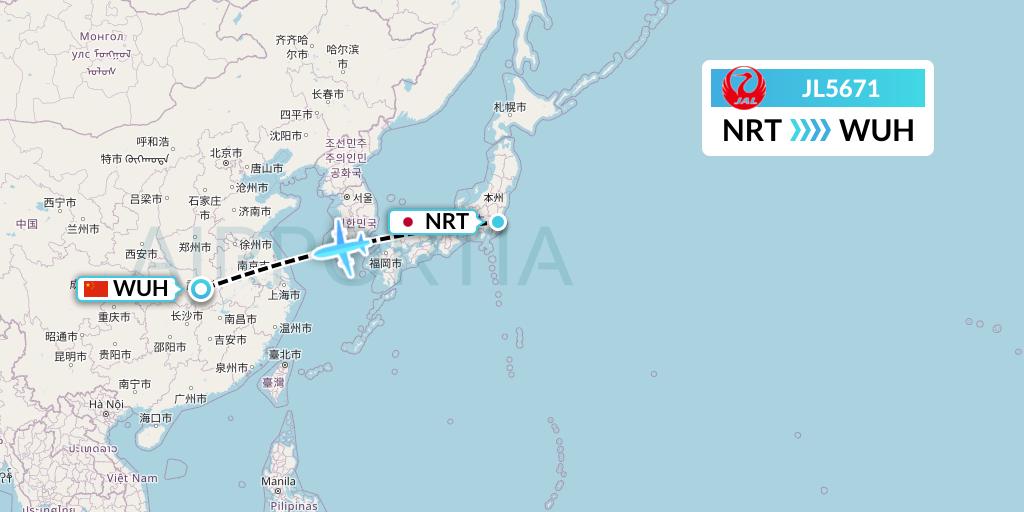 JL5671 Japan Airlines Flight Map: Tokyo to Wuhan