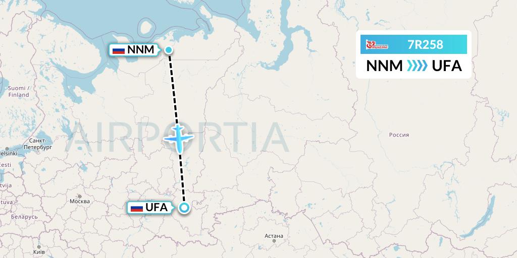 7R258 Rusline Flight Map: Naryan-Mar to Ufa