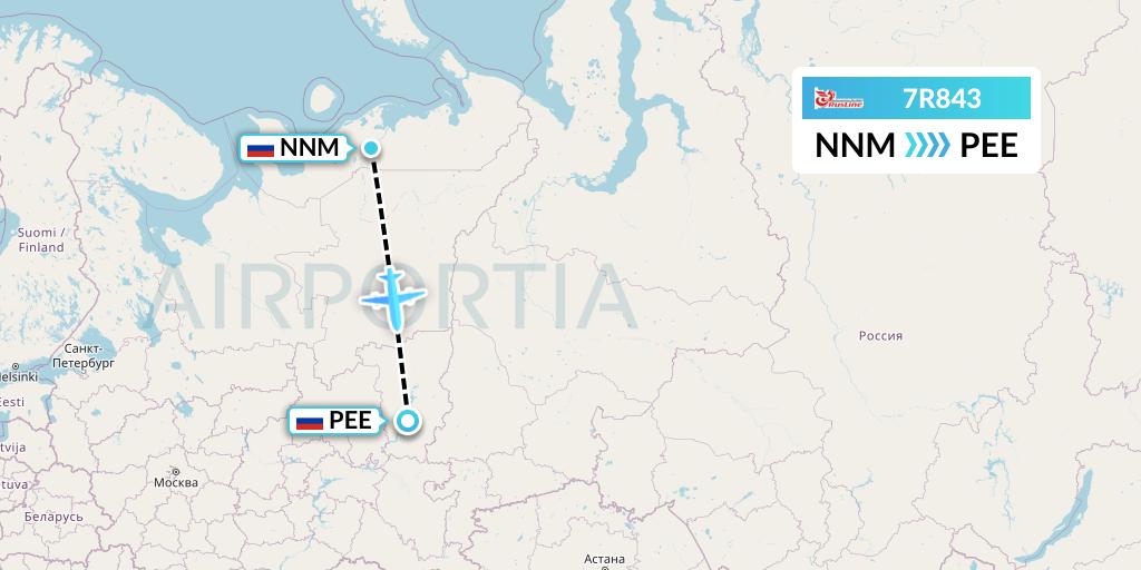 7R843 Rusline Flight Map: Naryan-Mar to Perm