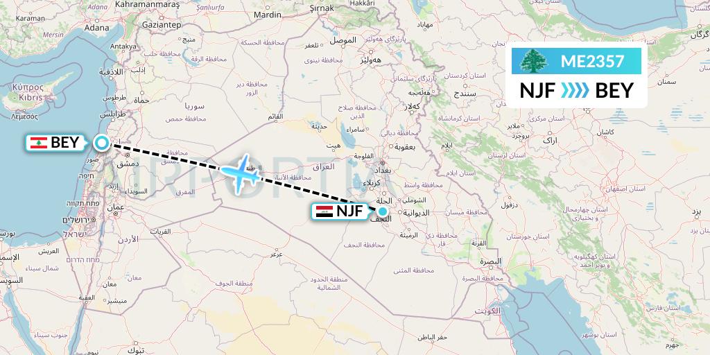 ME2357 MEA Flight Map: Najaf to Beirut